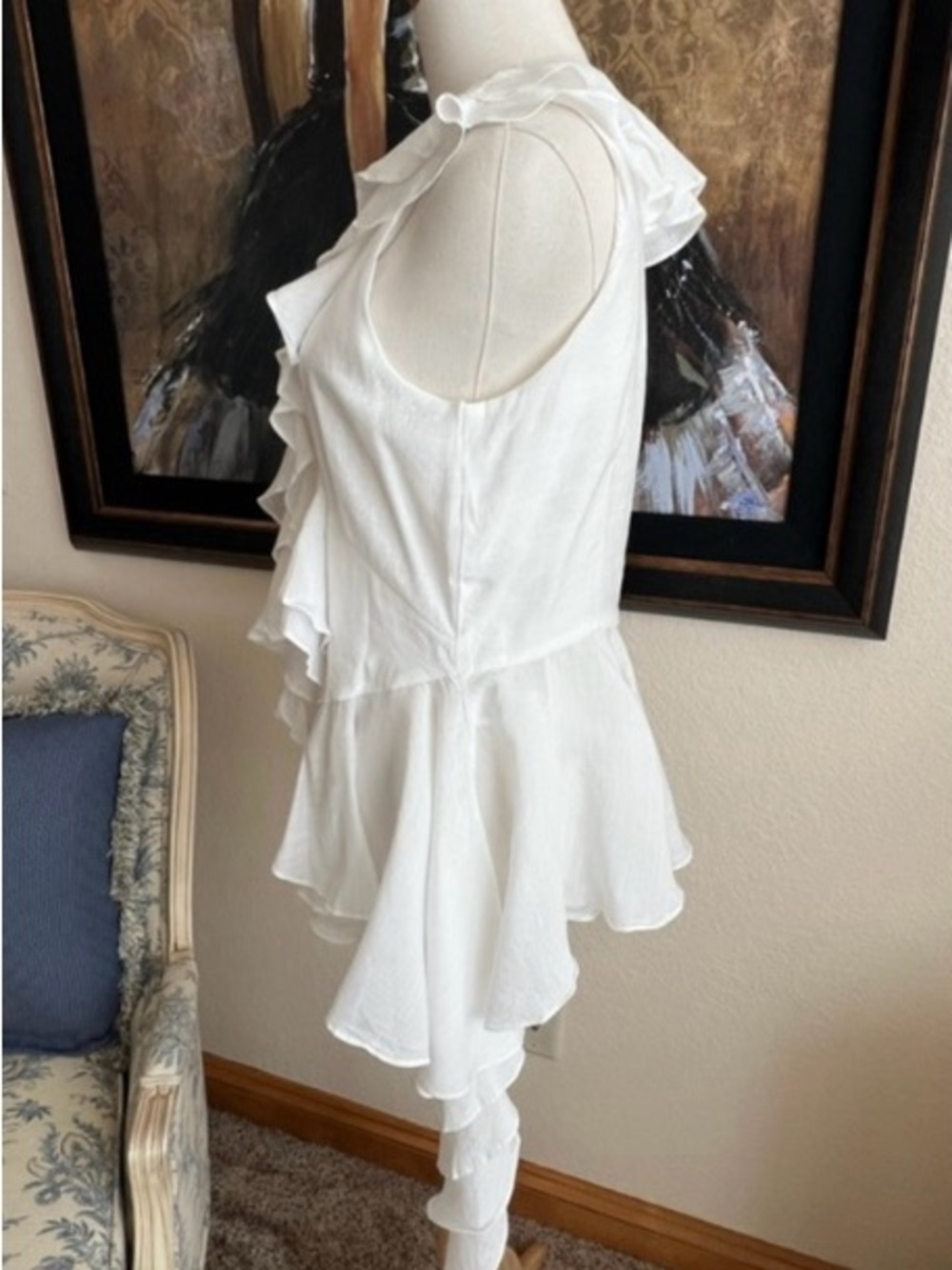 New INA White Ruffle Blouse L Asymmetrical Hem - Picture 3 of 4